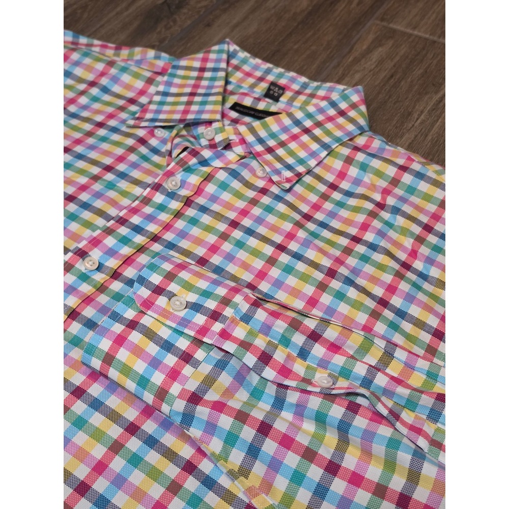 Bergdorf Goodman Mens XL Rainbow Gingham Check Cotton Button Down Shirt Italy